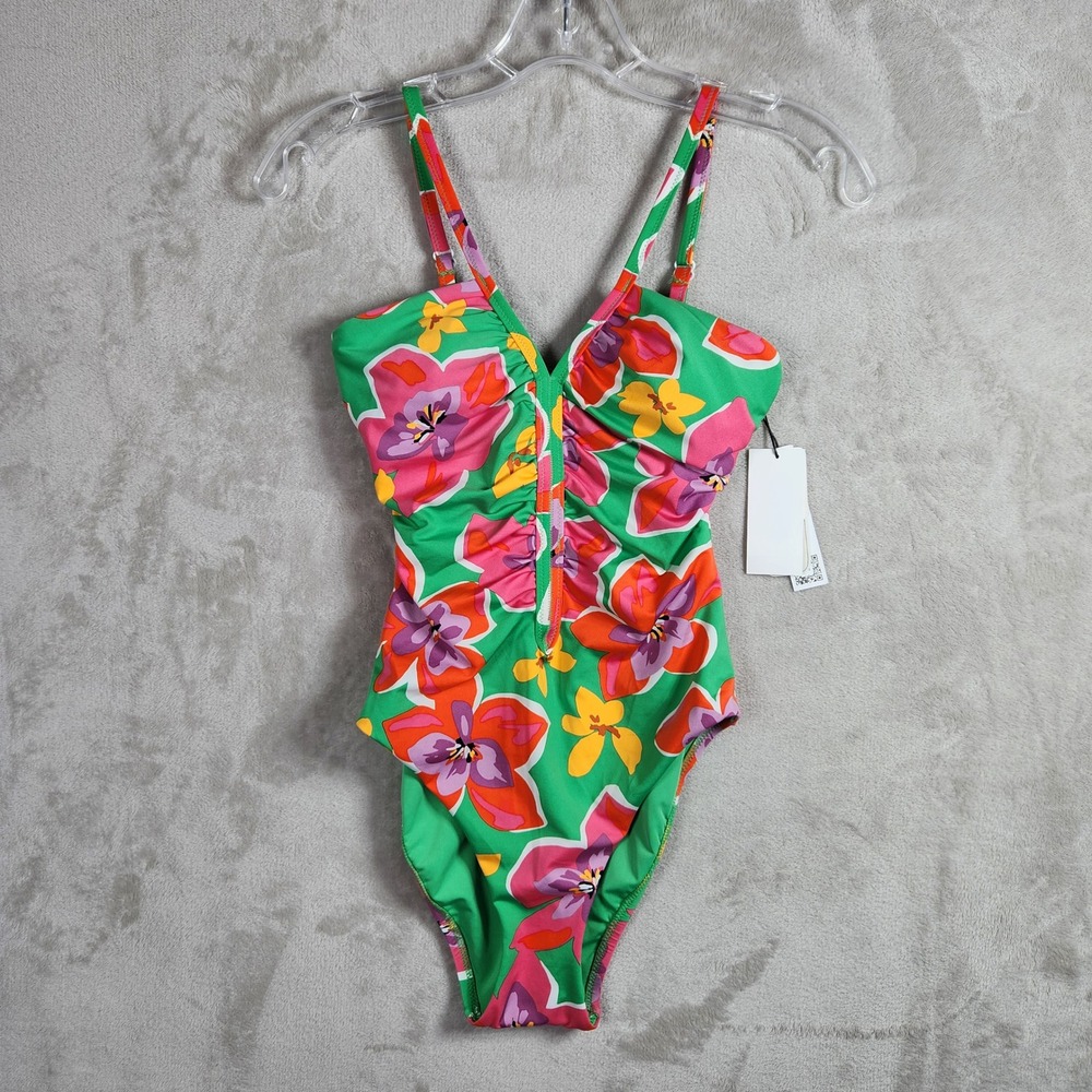 Sanctuary Womens XS Floral Print Shirred One Piece Swimsuit Summer Beach NWT